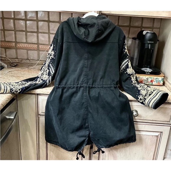 Free People Military Quills Golden Jacket Hood Embellished Black Gold - Picture 6 of 8